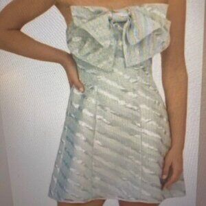 Eva Franco Anthropologie Strapless Tube Shimmering Party Oversized Bow Dress 8
